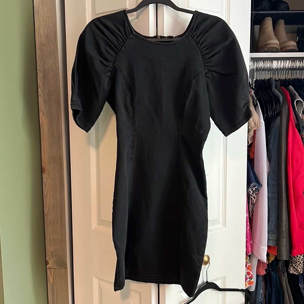 Black faux jean dress